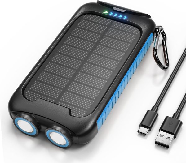 Solar Charger Power Bank, 38800mAh Portable Phone Charger with 1 Type C and 2 USB Ports Built-in Dual LED Flashlight, 15W Fast Charging Waterproof Solar Panel Charger for iPhone, iPad, Samsung