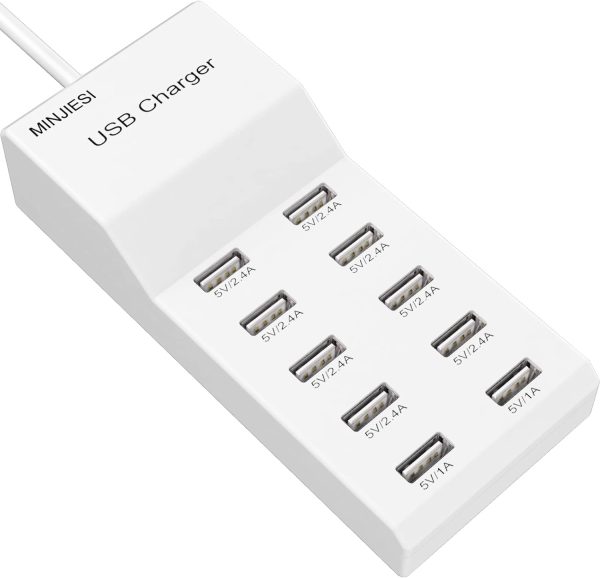 USB Charging Stations 50w10A 10 Ports Multiple Charging Block/Power USB Strip for iPhone Android Smartphone Tablet Smart Watch AirPods Samsung, and Multiple Charger Plug….